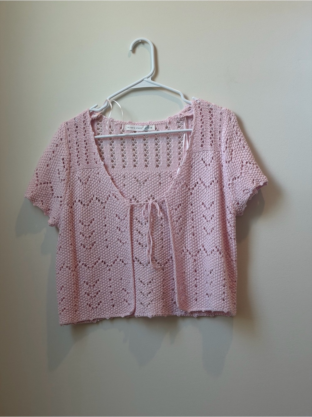Altar'd State Pale Pink Crochet Tie-Front Top